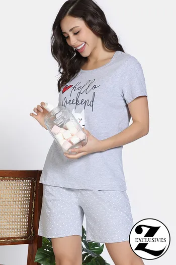 Buy Zivame Knit Cotton Short Set - Grey Mel